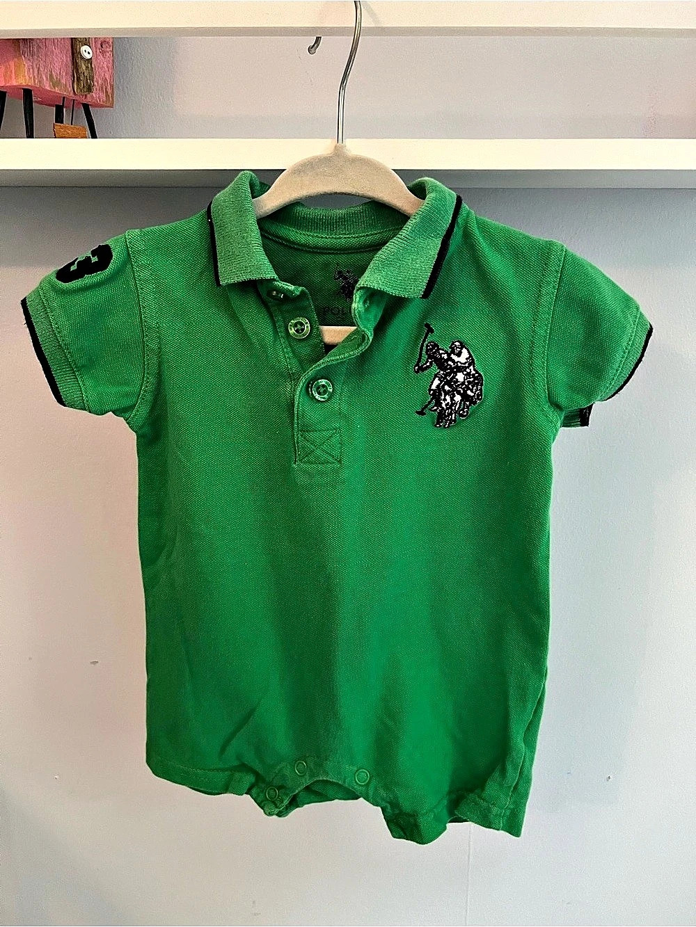 U.S. Polo Assn. Green Polo Romper Baby 3/6M